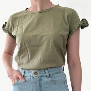 Zara Khaki Ruffle Sleeve Tee